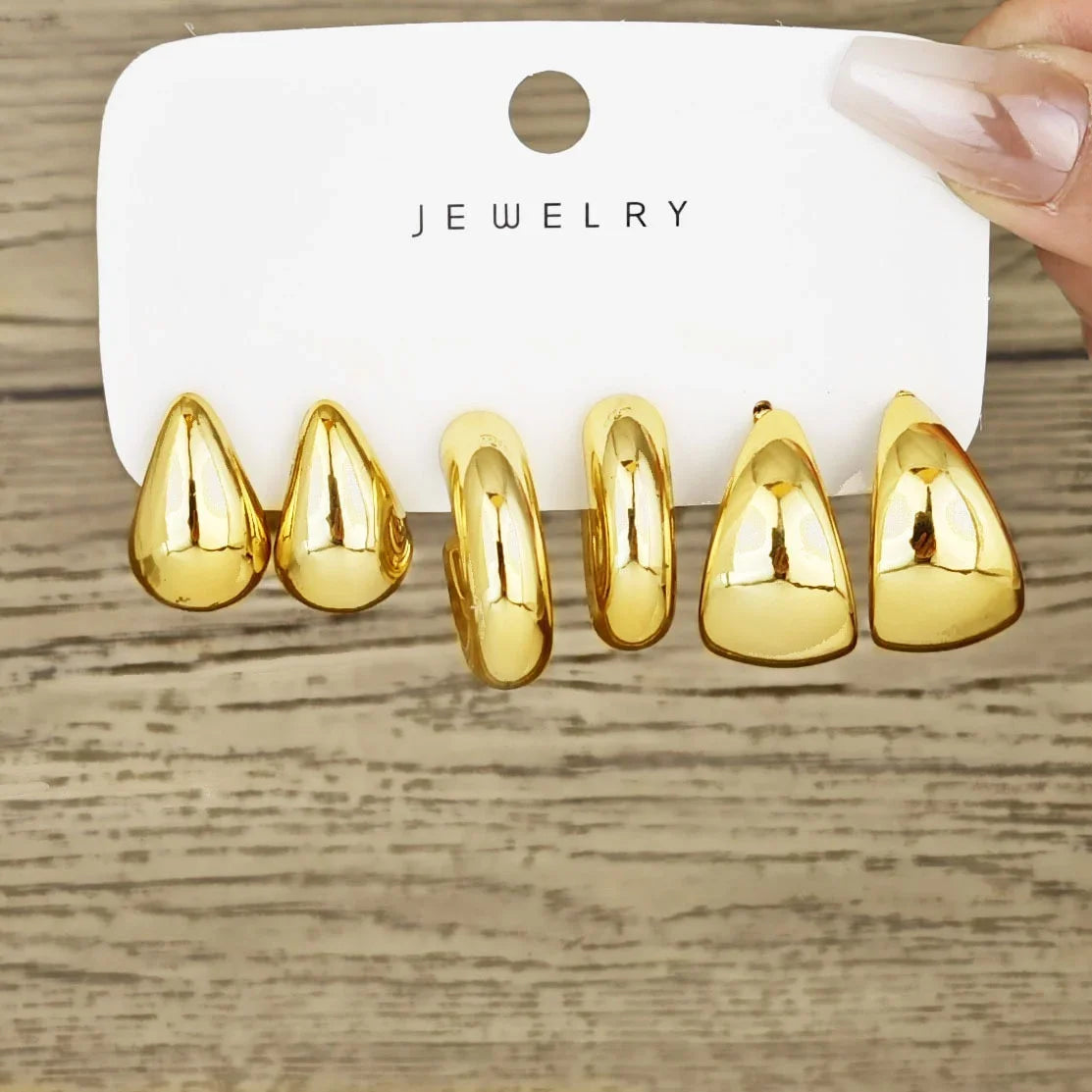 6Pcs Stainless Steel Crystal Zirconia Hoop Earrings Set