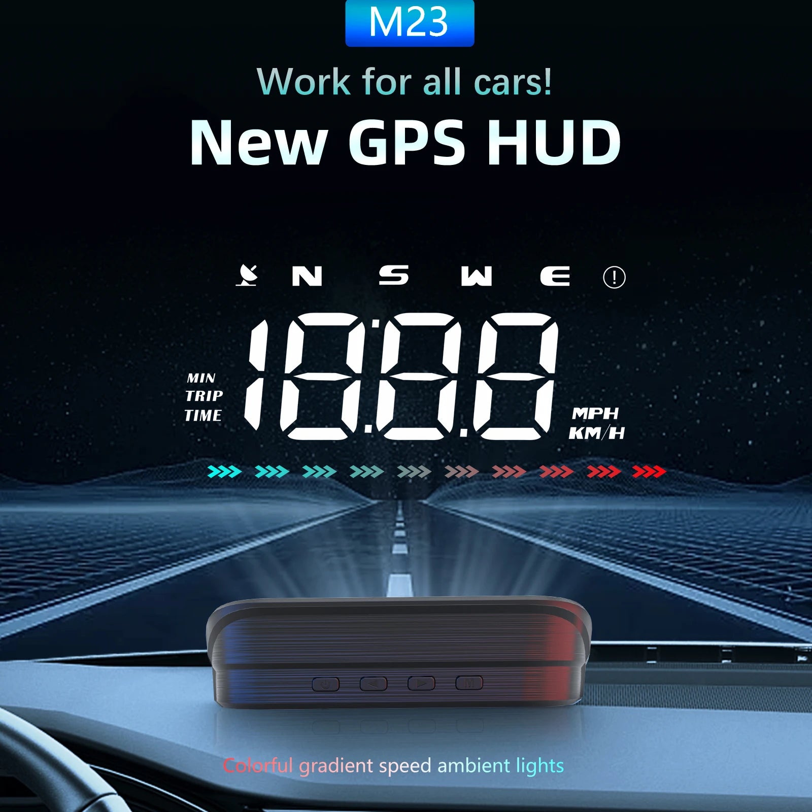 M23 Car GPS Head Up Display On-board Speedometer Windshield Projector Overspeed Alarm