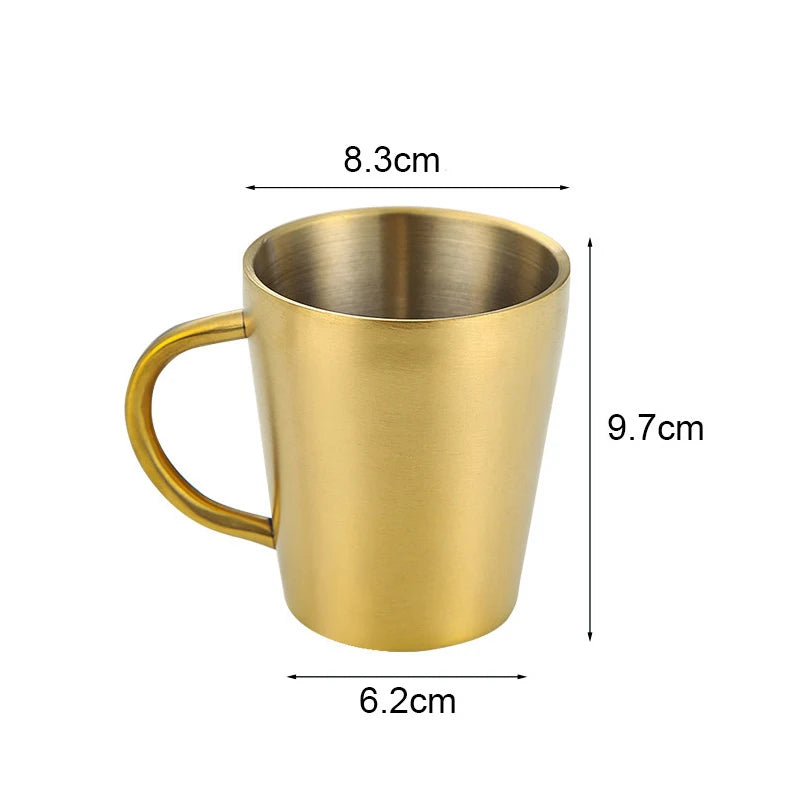 300ml Double-Layer 304 Stainless Steel Coffee Mug with Handle Gold and Silver Drinkware Cup