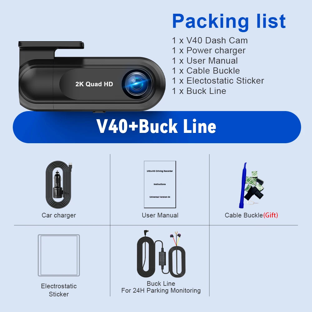 Soam 2.5K Front Dash Cam Built-in WiFi Car DVR with G-Sensor, Night Vision, WDR, GPS and 24H Parking Mode