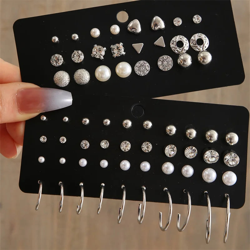 40Pcs Gold Color Earrings Set for Women Butterfly Heart Pearl
