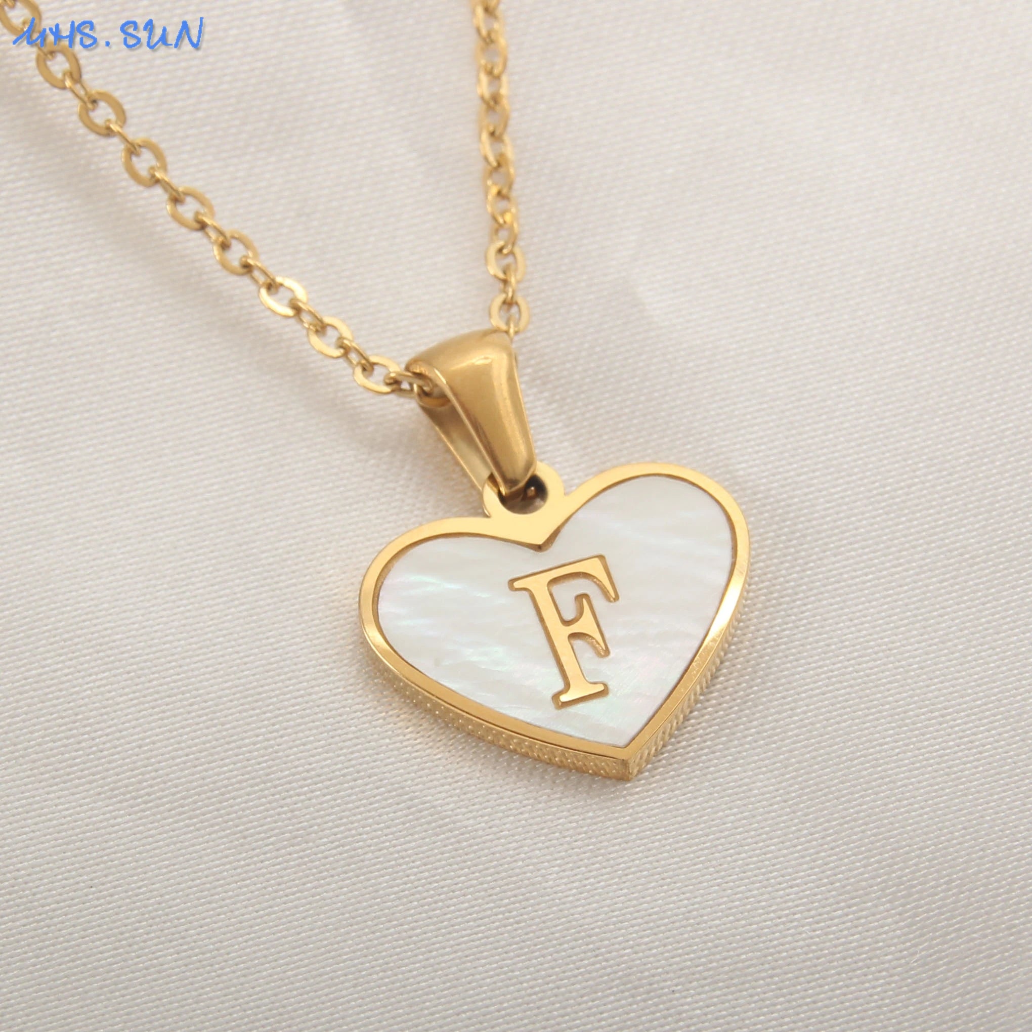Stainless Steel Heart Initial Necklace for Women A-Z