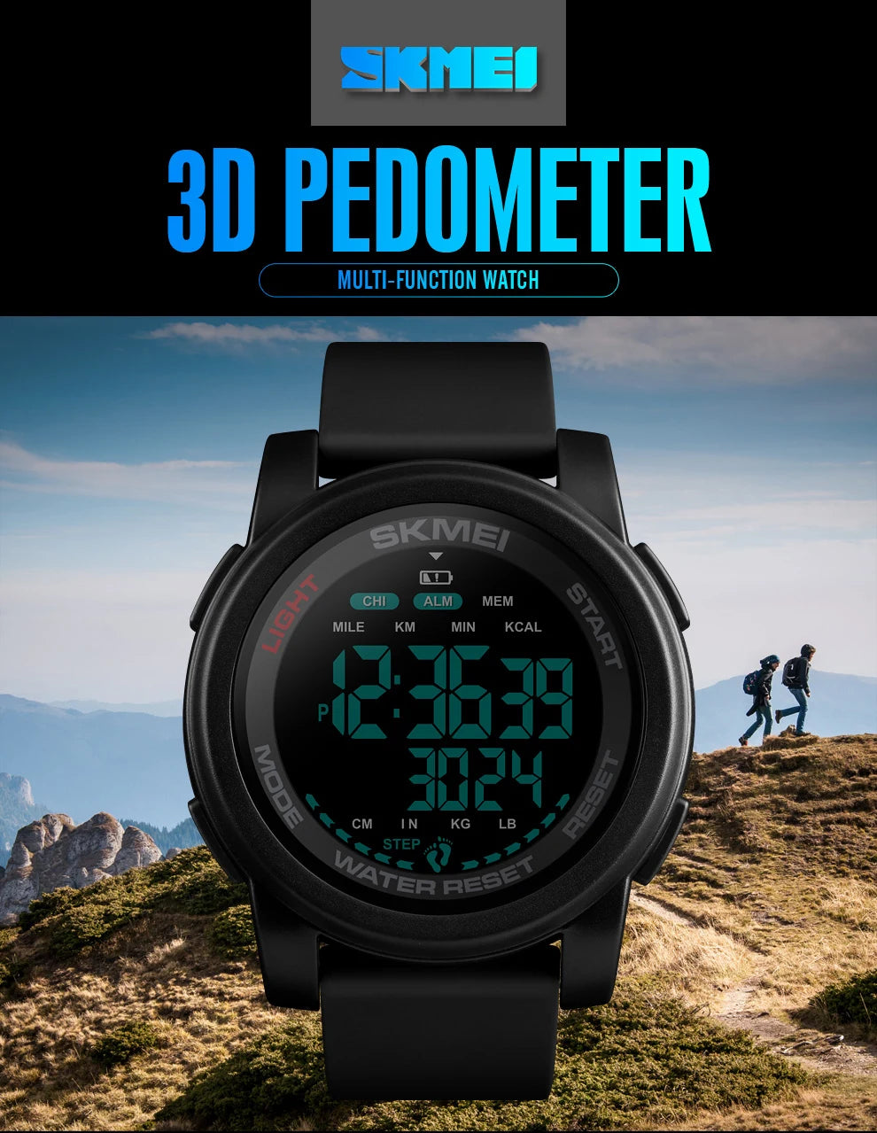 SKMEI 1469 Men’s Digital Sport Watch with Pedometer, Dual Time, Calorie, Distance and Mileage Tracker