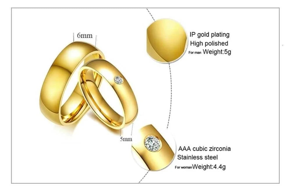 Custom Couple Rings PVD Gold Plated Personalized Name Wedding Bands Gift with Card for Women and Men