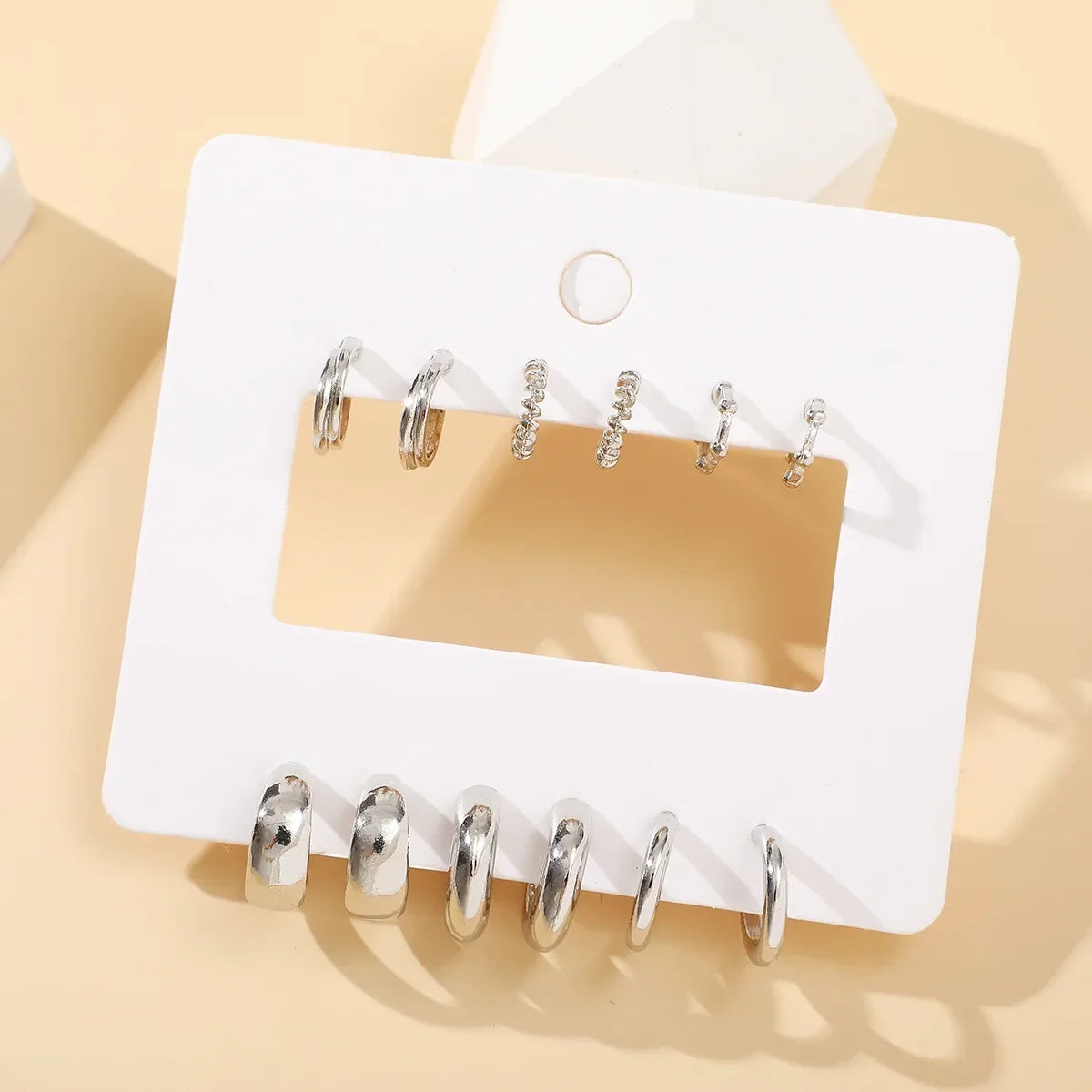 6Pcs Stainless Steel Crystal Zirconia Hoop Earrings Set