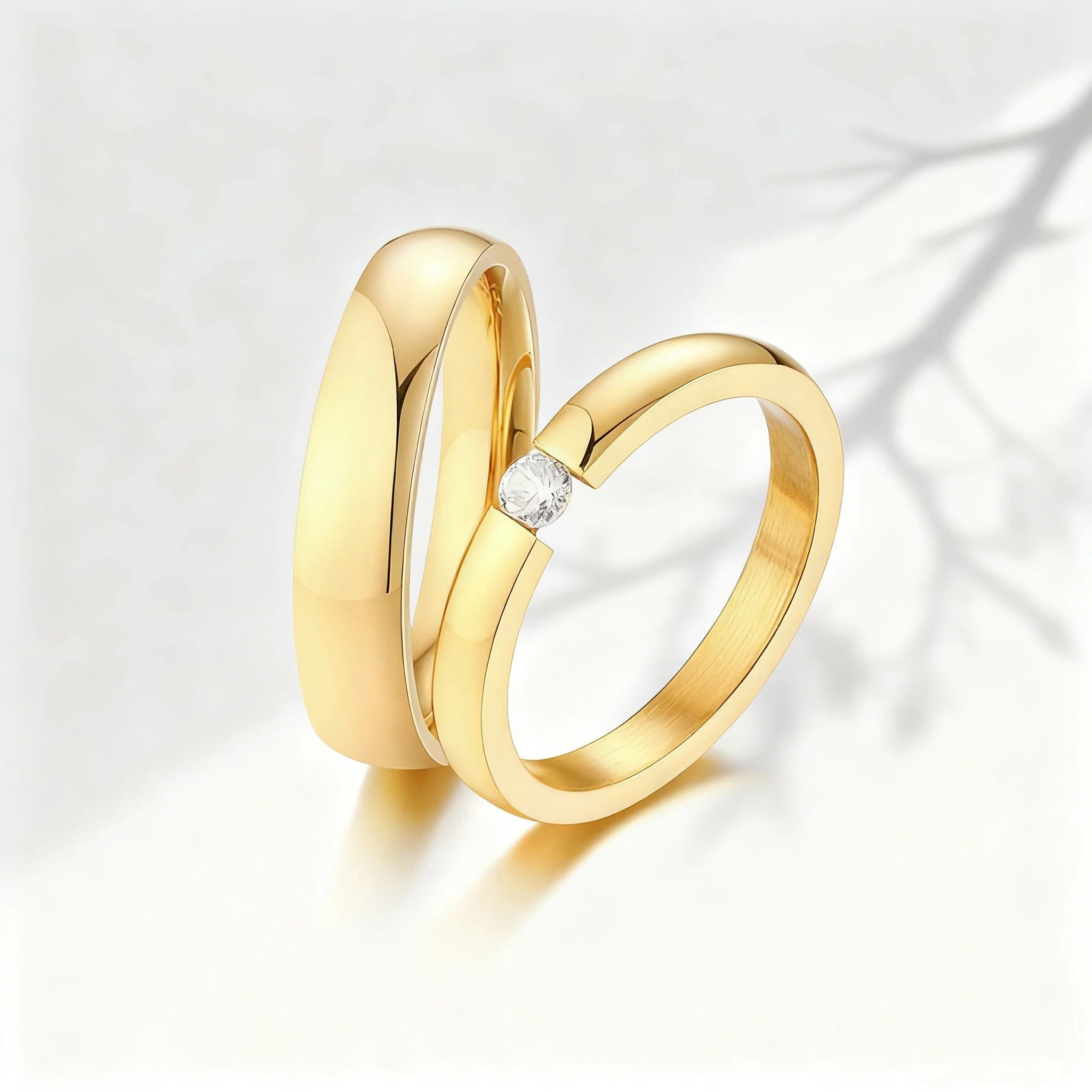 Custom Couple Rings PVD Gold Plated Personalized Name Wedding Bands Gift with Card for Women and Men