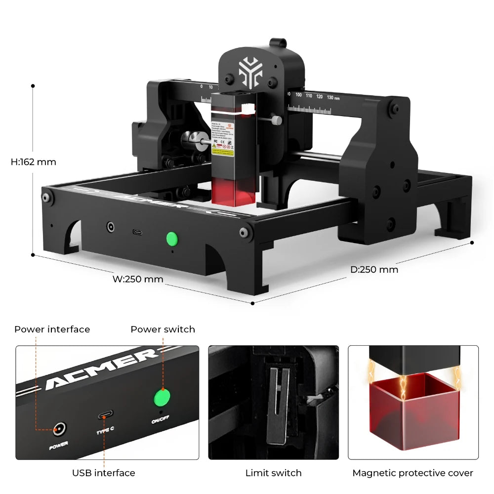 ACMER S1 2.5W/3.5W Mini Portable Laser Engraver DIY Laser Cutting and Engraving Machine for Wood, Acrylic, Glass and Leather