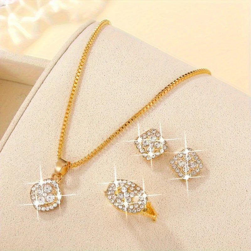 Luxury Cube Jewelry Set for Women Necklace Earrings Ring