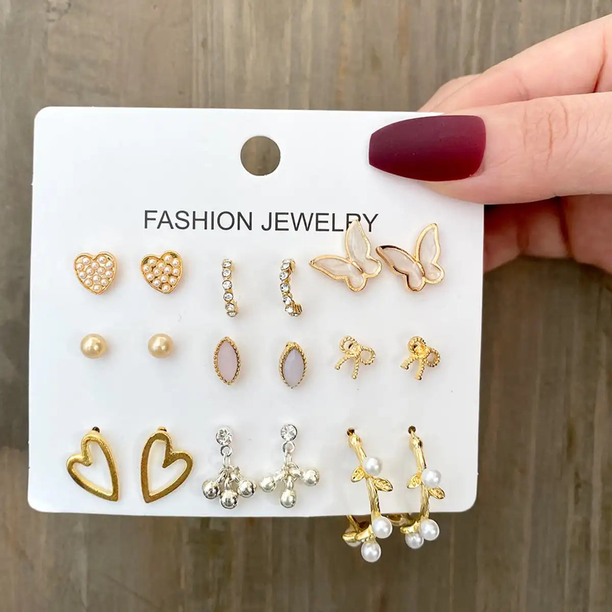 40Pcs Gold Color Earrings Set for Women Butterfly Heart Pearl