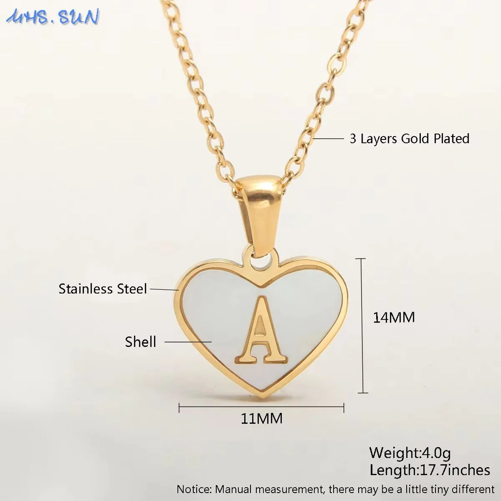 Stainless Steel Heart Initial Necklace for Women A-Z