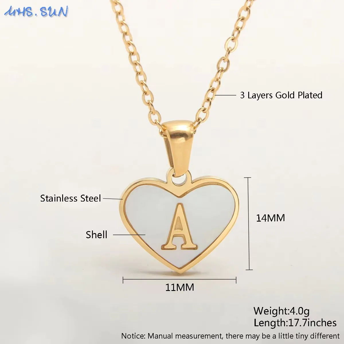 Stainless Steel Heart Initial Necklace for Women A-Z