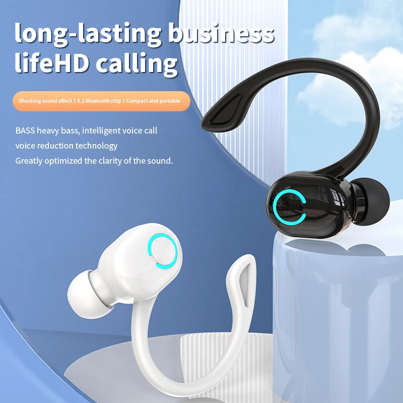 Wireless Bluetooth Earphones with HiFi Bass, HD Microphone, Ear-Hook Design, Noise Cancelling, Waterproof Sports Gaming Headset
