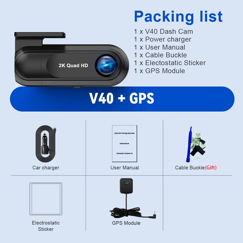Soam 2.5K Front Dash Cam Built-in WiFi Car DVR with G-Sensor, Night Vision, WDR, GPS and 24H Parking Mode