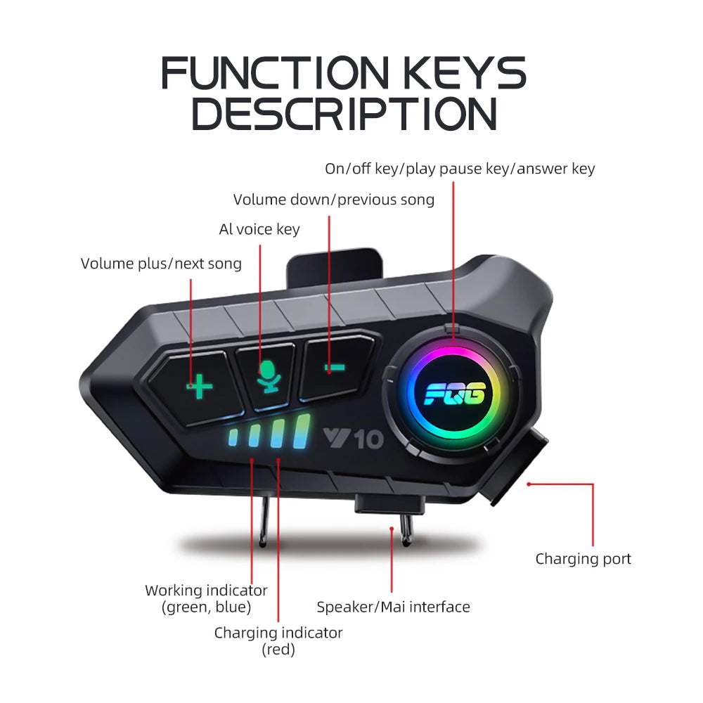 Bluetooth 5.3 Motorcycle Helmet Headset Waterproof Hands-Free Earphone