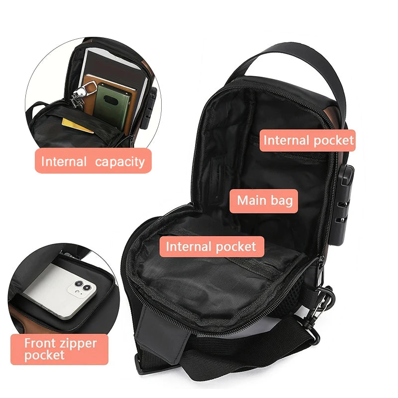 Durable Oxford Fabric Men’s Sling Bag – Motorcycle Crossbody Chest Pack with Phone Pocket