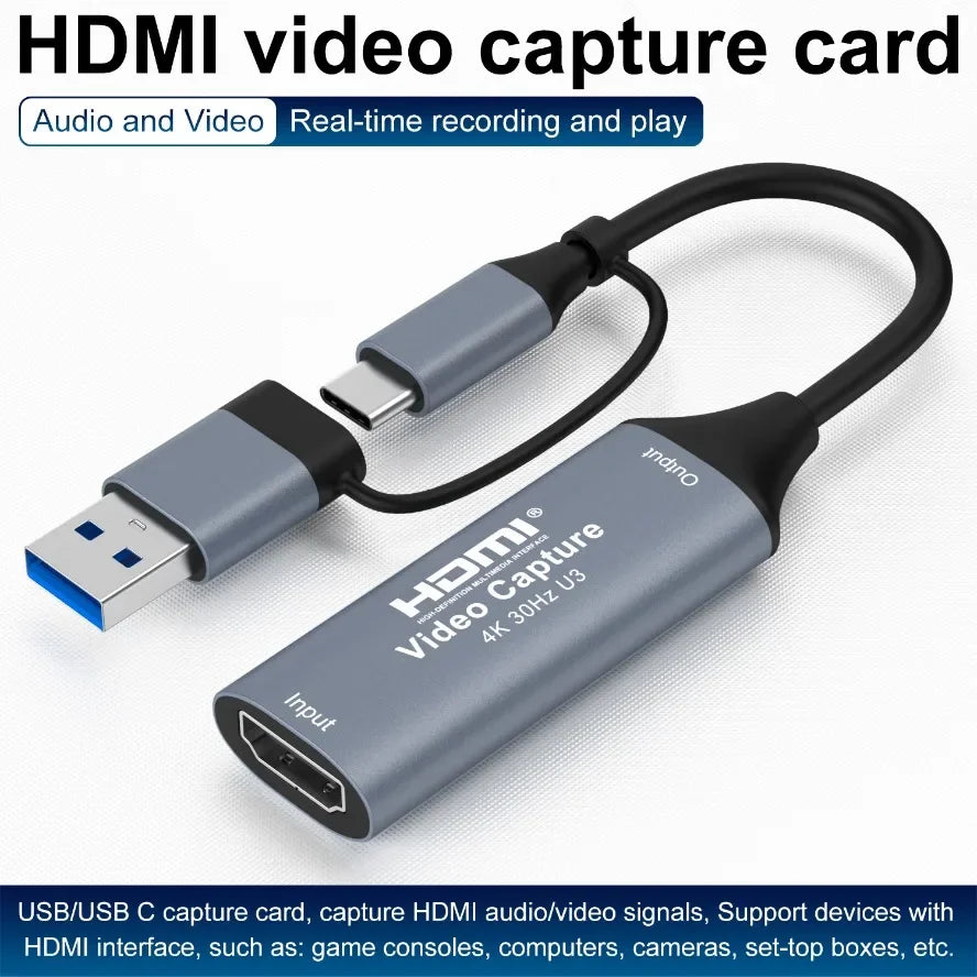 4K HDMI to USB 3.0 Type-C Video Capture Card for Gaming Live Streaming