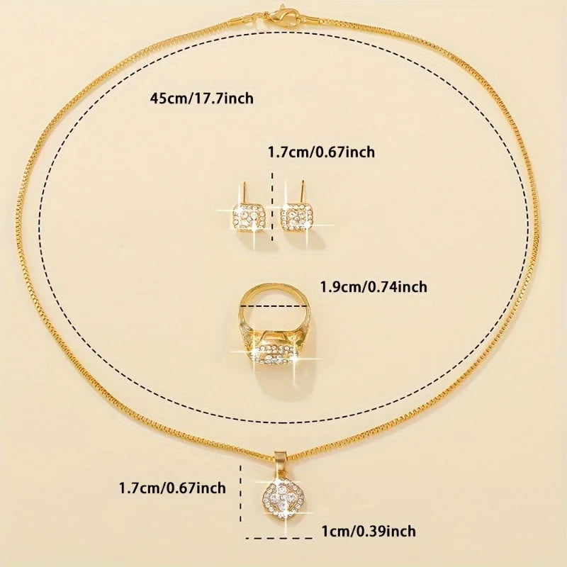Luxury Cube Jewelry Set for Women Necklace Earrings Ring