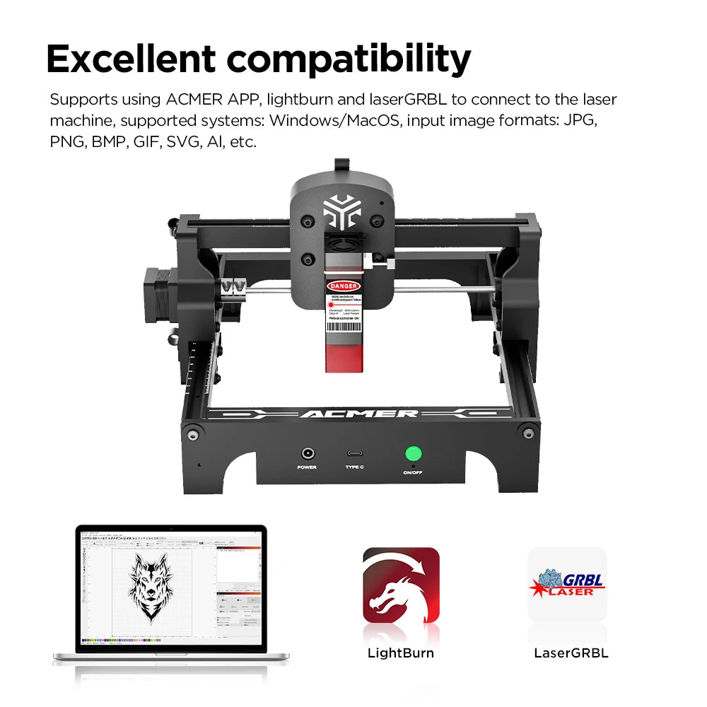 ACMER S1 2.5W/3.5W Mini Portable Laser Engraver DIY Laser Cutting and Engraving Machine for Wood, Acrylic, Glass and Leather