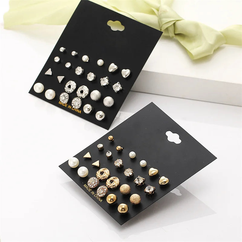 40Pcs Gold Color Earrings Set for Women Butterfly Heart Pearl