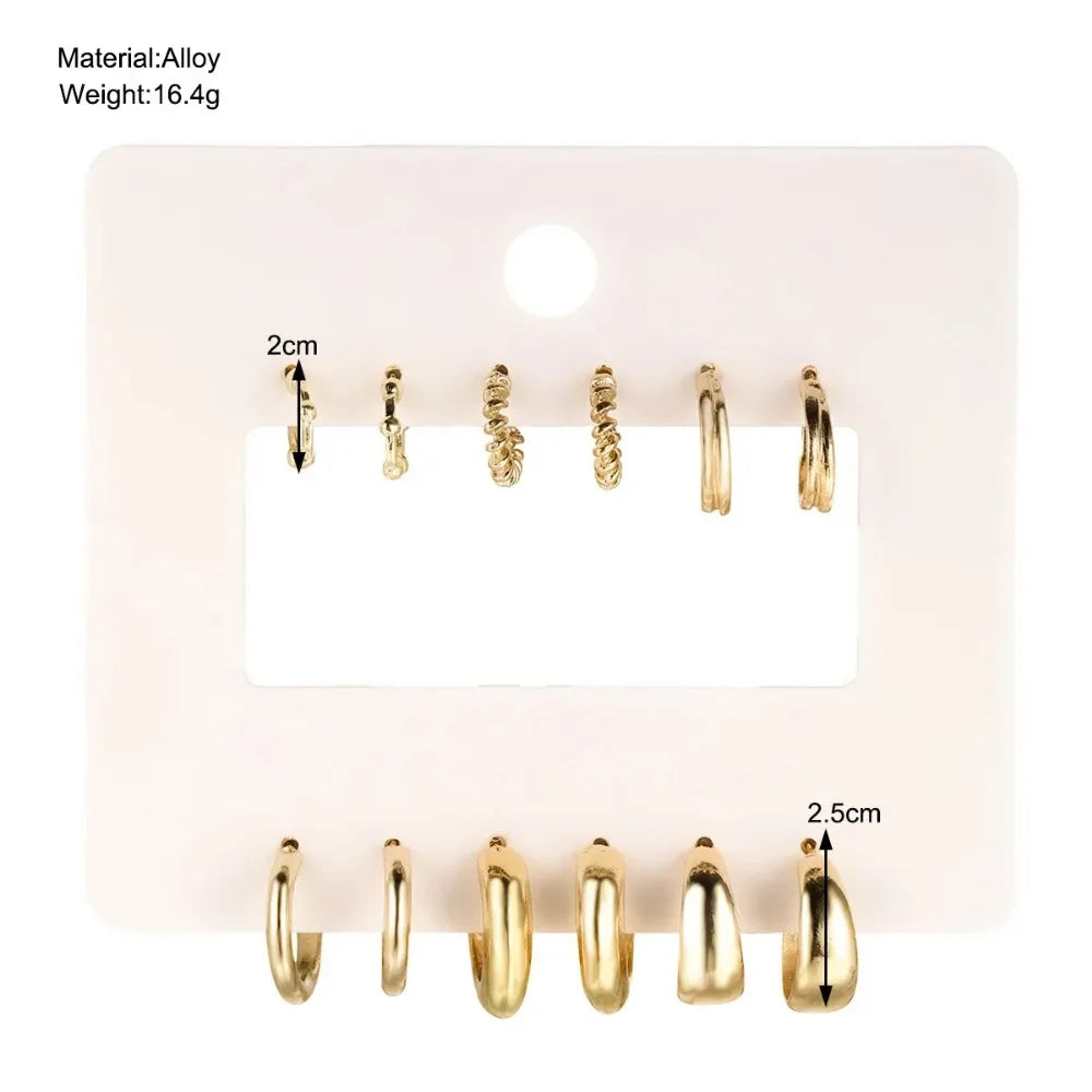 6Pcs Stainless Steel Crystal Zirconia Hoop Earrings Set