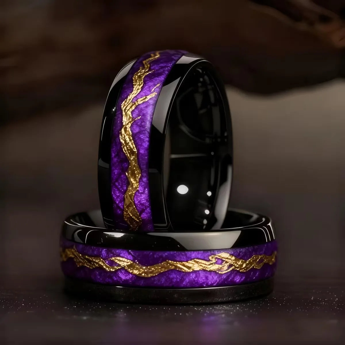 Unisex Black Ring with Unique Starry Night Pattern