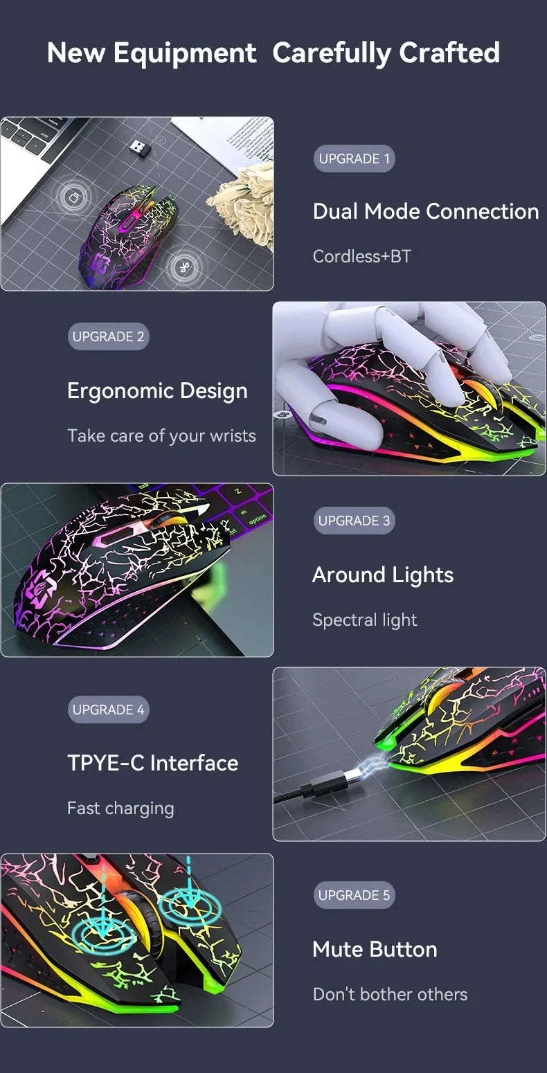 Bluetooth 5.2 RGB Wireless Gaming Mouse 2.4G Dual-Mode Silent Mouse
