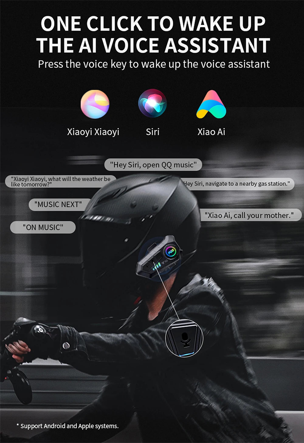 Bluetooth 5.3 Motorcycle Helmet Headset Waterproof Hands-Free Earphone