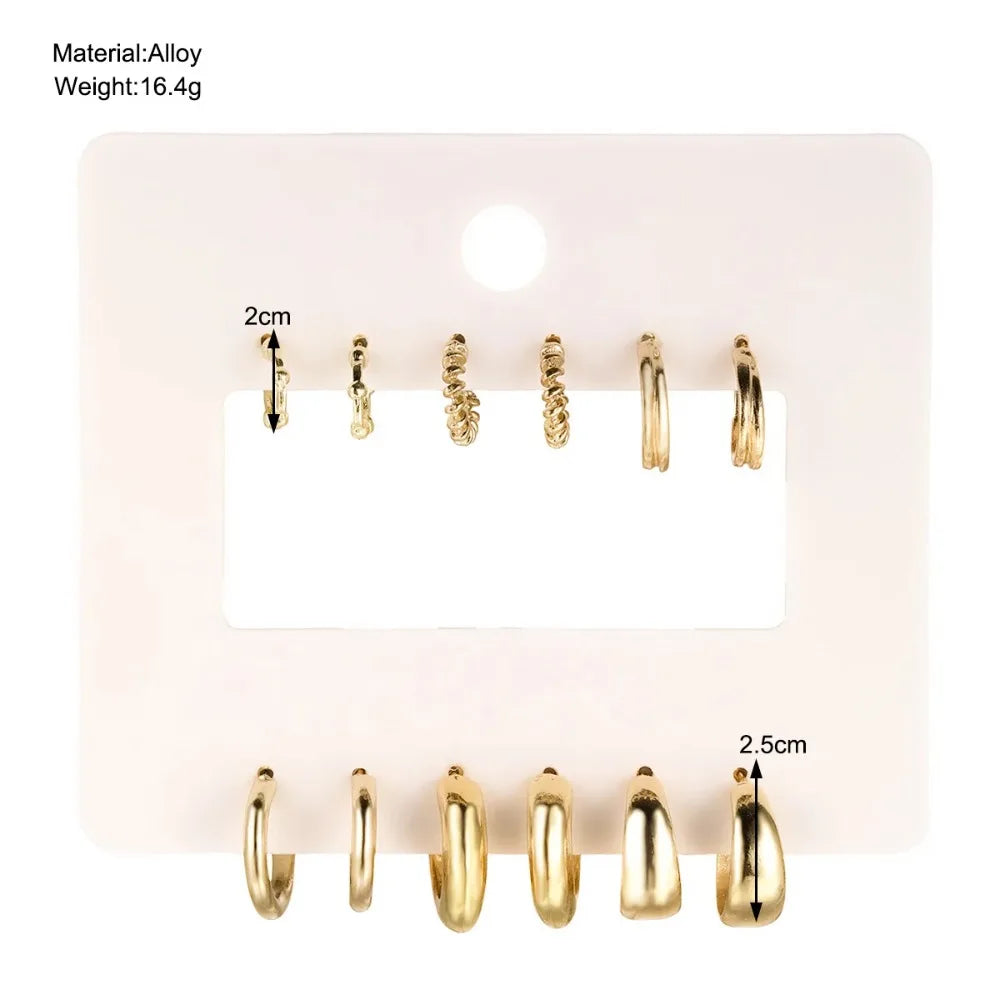 6Pcs Stainless Steel Crystal Zirconia Hoop Earrings Set