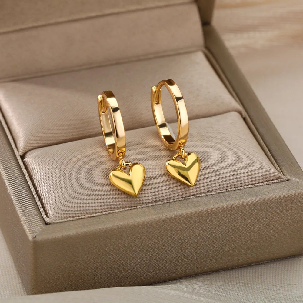 Stainless Steel Heart Earrings for Women Vintage Gold Color Heart Drop Earrings Wedding Valentine Jewelry Gift