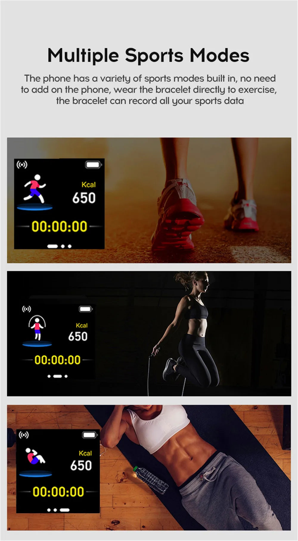 Unisex Smartwatch Fitness Monitor with Message Notifications for Android and iOS