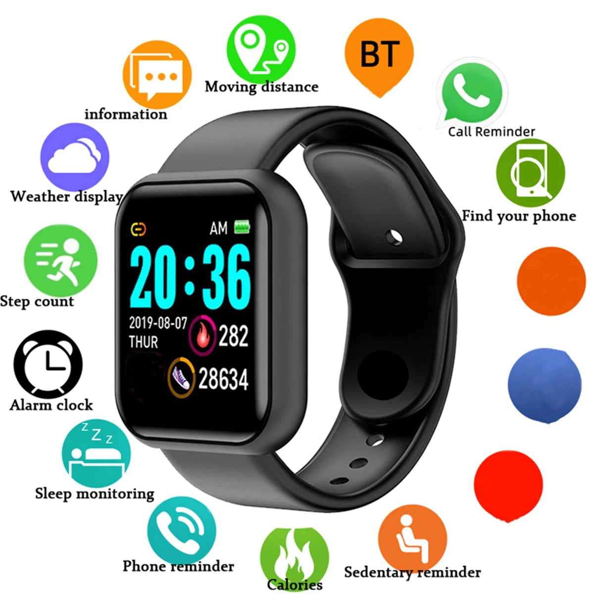 Unisex Smartwatch Fitness Monitor with Message Notifications for Android and iOS