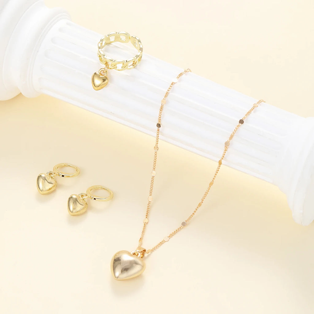 4-Piece Vintage Gold Heart Jewelry Set for Women
