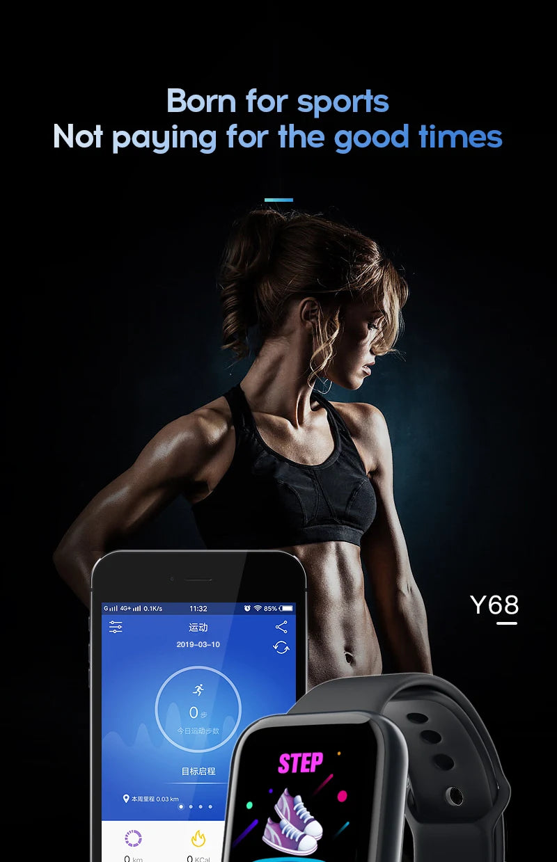 Smart Watch Music Control Calorie Distance Fitness Tracker Message Remind Men Smartwatch Women Watches Bracelet Clock Alarm Y68