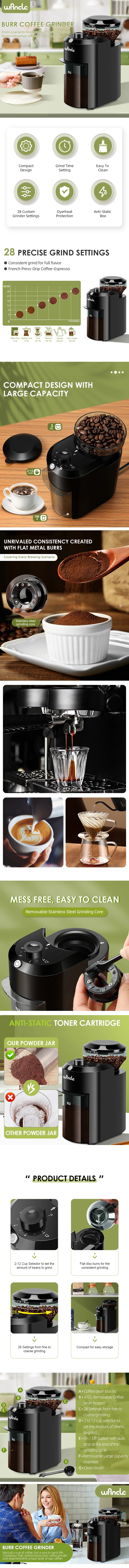 Wancle Electric Burr Coffee Grinder