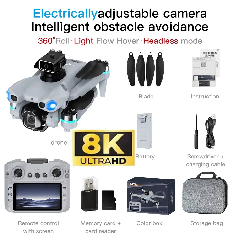 AE5 Max 8K HD Quadcopter Drone with 4.5” Screen Controller, 20 Min Battery, Headless Mode and 360° Flip
