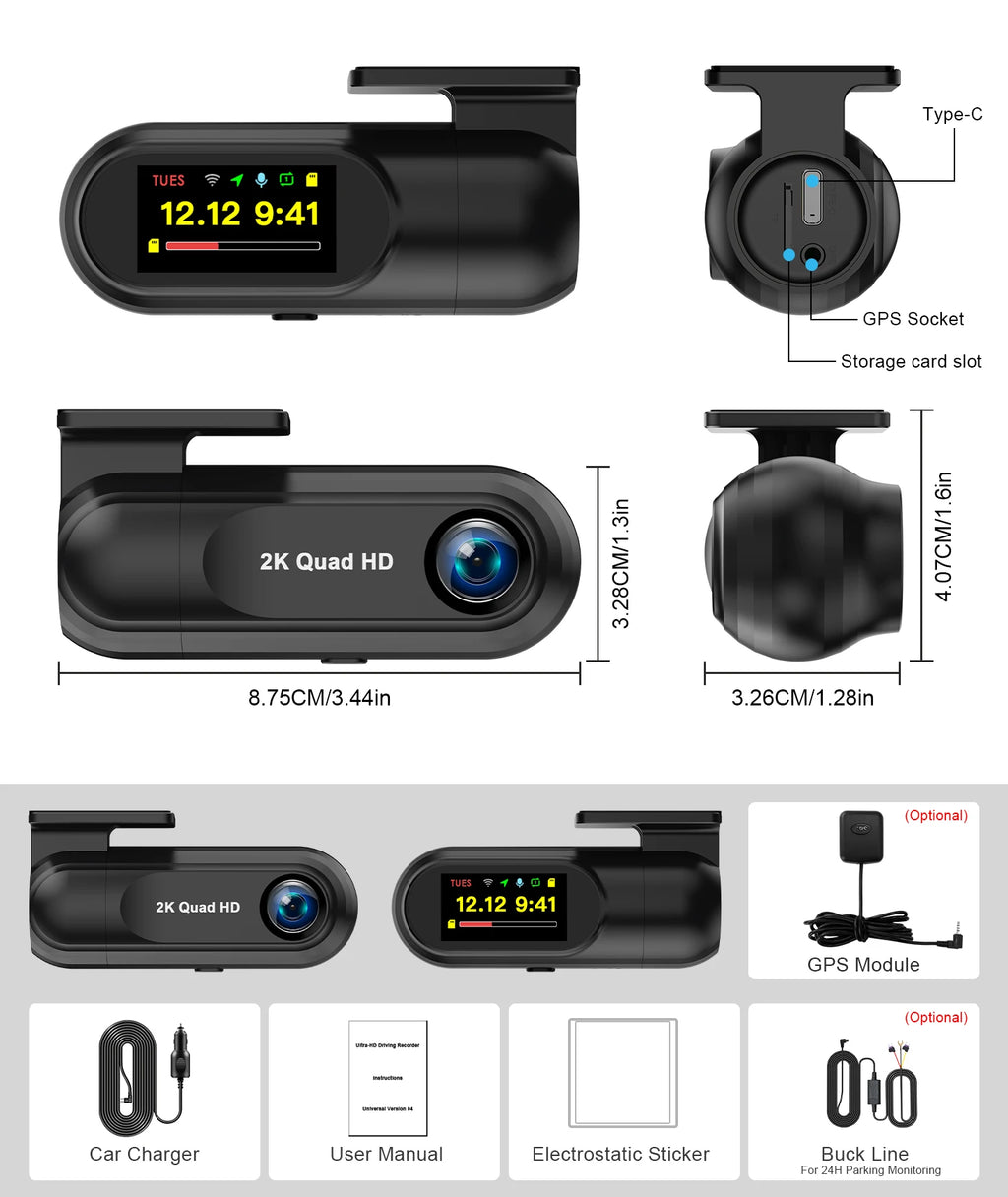 Soam 2.5K Front Dash Cam Built-in WiFi Car DVR with G-Sensor, Night Vision, WDR, GPS and 24H Parking Mode