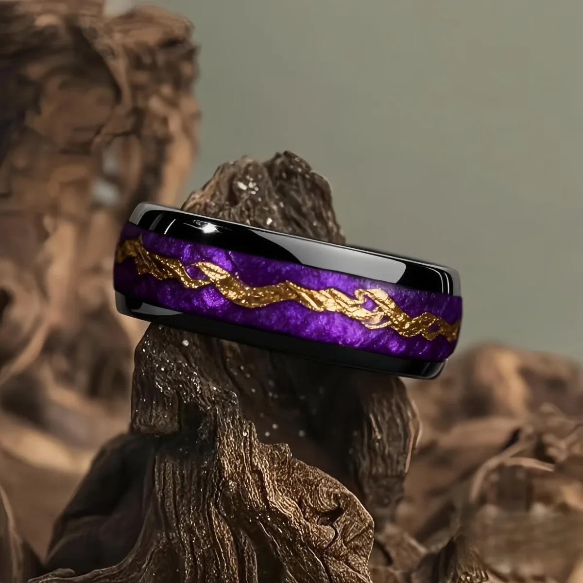 Unisex Black Ring with Unique Starry Night Pattern