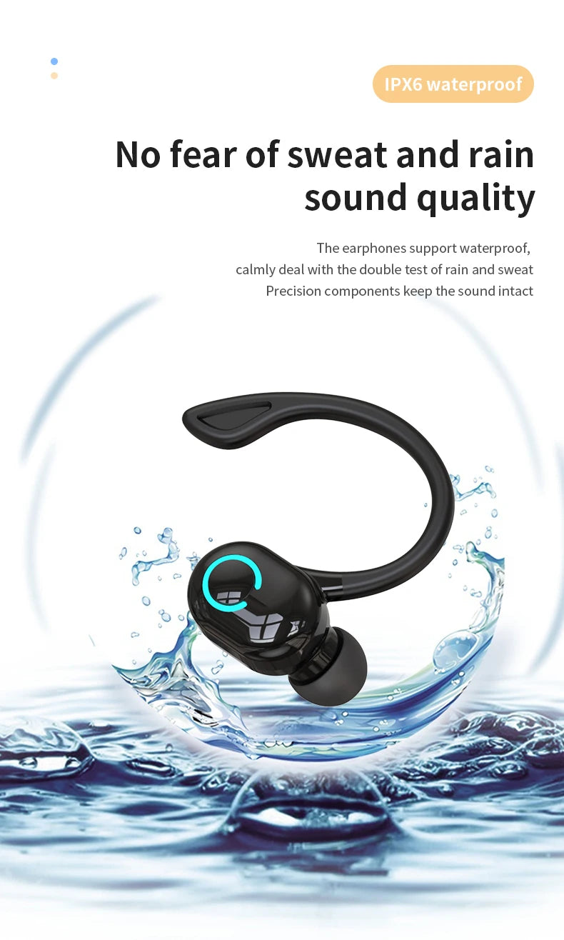 Wireless Bluetooth Earphones with HiFi Bass, HD Microphone, Ear-Hook Design, Noise Cancelling, Waterproof Sports Gaming Headset
