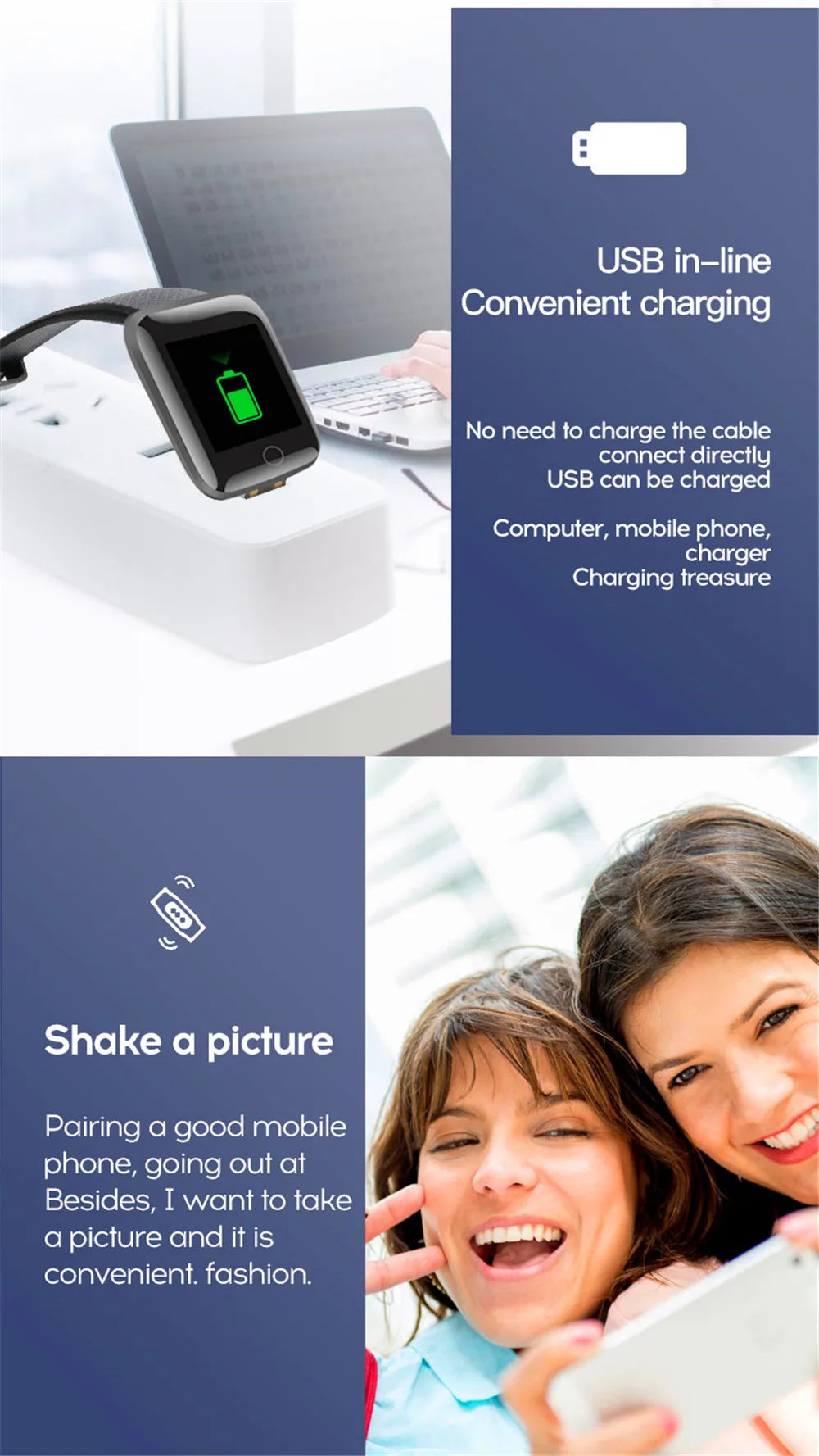 Unisex Smartwatch Fitness Monitor with Message Notifications for Android and iOS