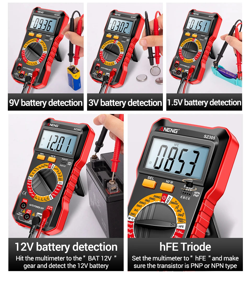 ANENG SZ305 Digital Multimeter Professional AC/DC Voltage Ammeter with Capacitor, hFE Triode and NCV Tester