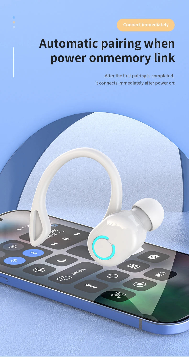 Wireless Bluetooth Earphones with HiFi Bass, HD Microphone, Ear-Hook Design, Noise Cancelling, Waterproof Sports Gaming Headset