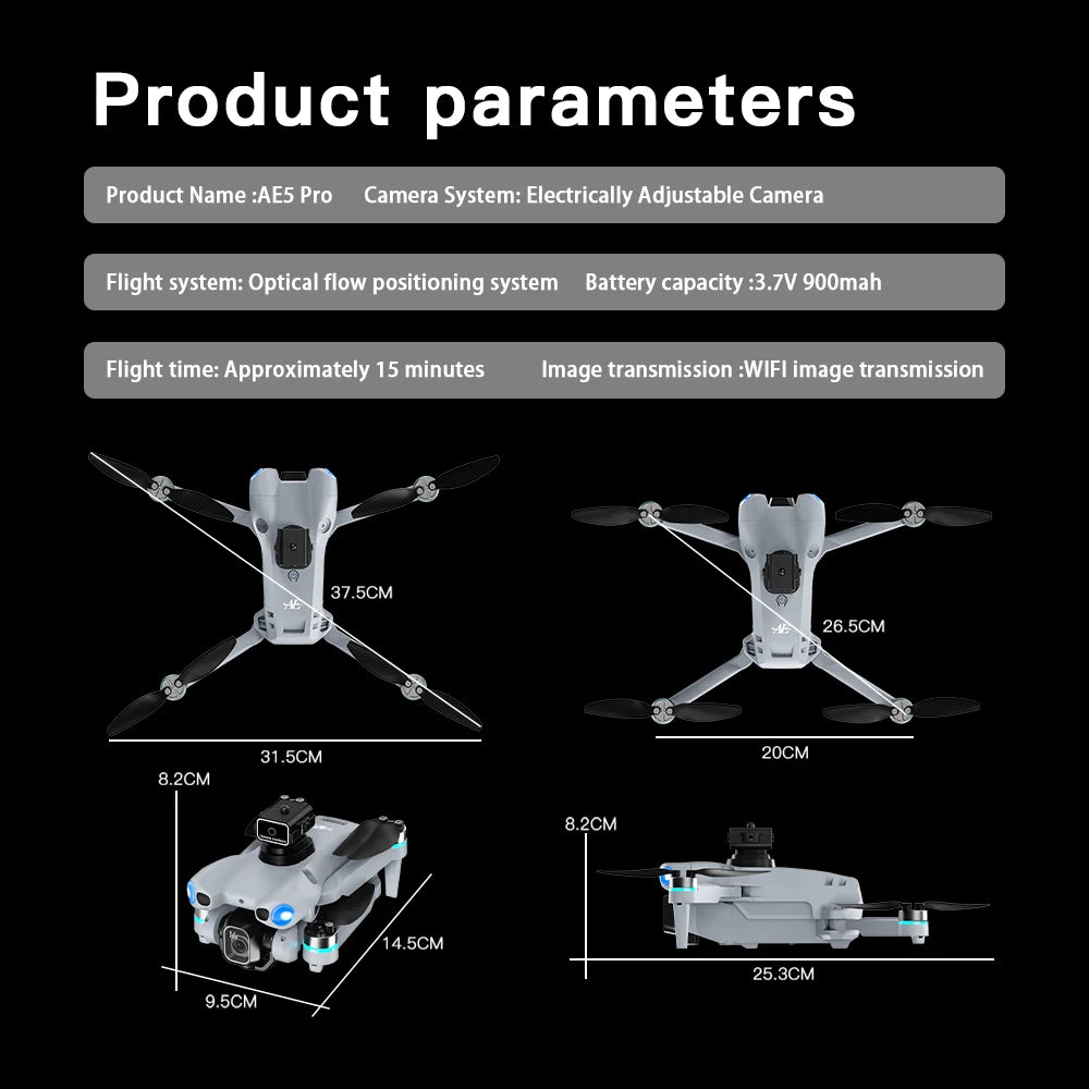 AE5 Max 8K HD Quadcopter Drone with 4.5” Screen Controller, 20 Min Battery, Headless Mode and 360° Flip