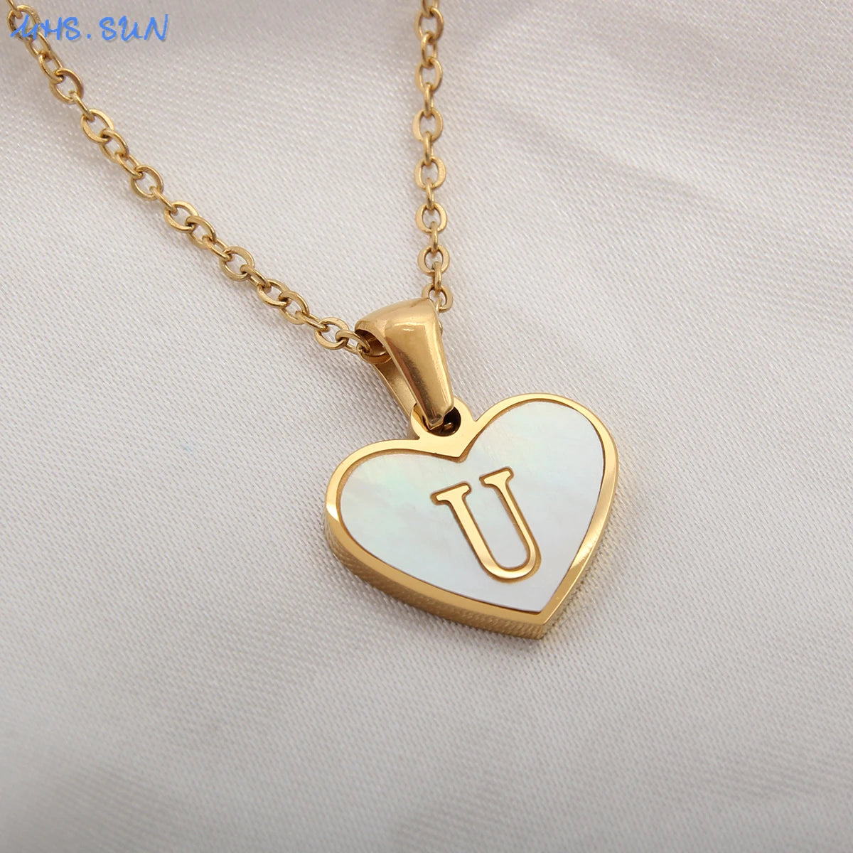 Stainless Steel Heart Initial Necklace for Women A-Z