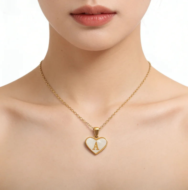 Stainless Steel Heart Initial Necklace for Women A-Z