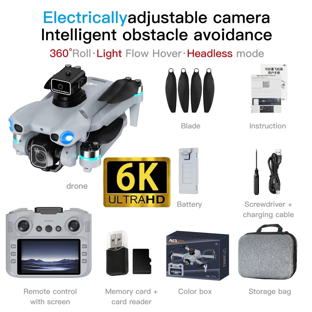 AE5 Max 8K HD Quadcopter Drone with 4.5” Screen Controller, 20 Min Battery, Headless Mode and 360° Flip