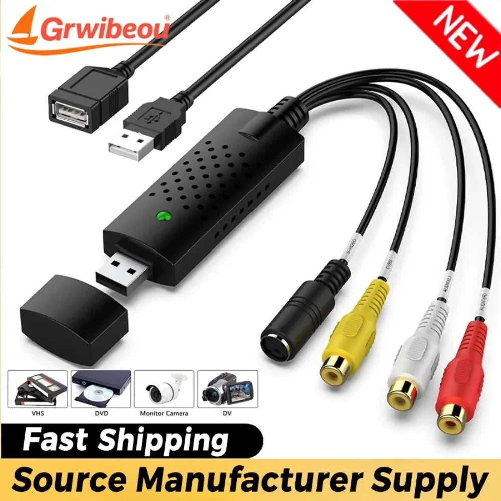 USB 2.0 to RCA Audio Video Capture Converter for PC TV VHS DVD
