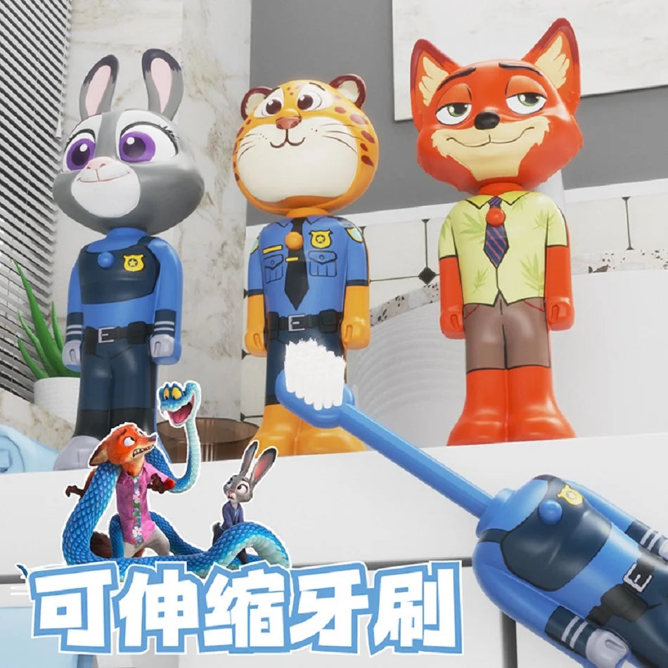 Cute Cartoon Animal Kids Toothbrush with Nick and Judy Figures, Transformable Soft Fine Bristles