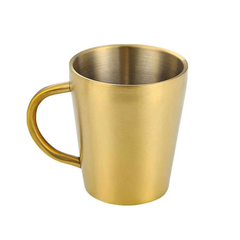 300ml Double-Layer 304 Stainless Steel Coffee Mug with Handle Gold and Silver Drinkware Cup