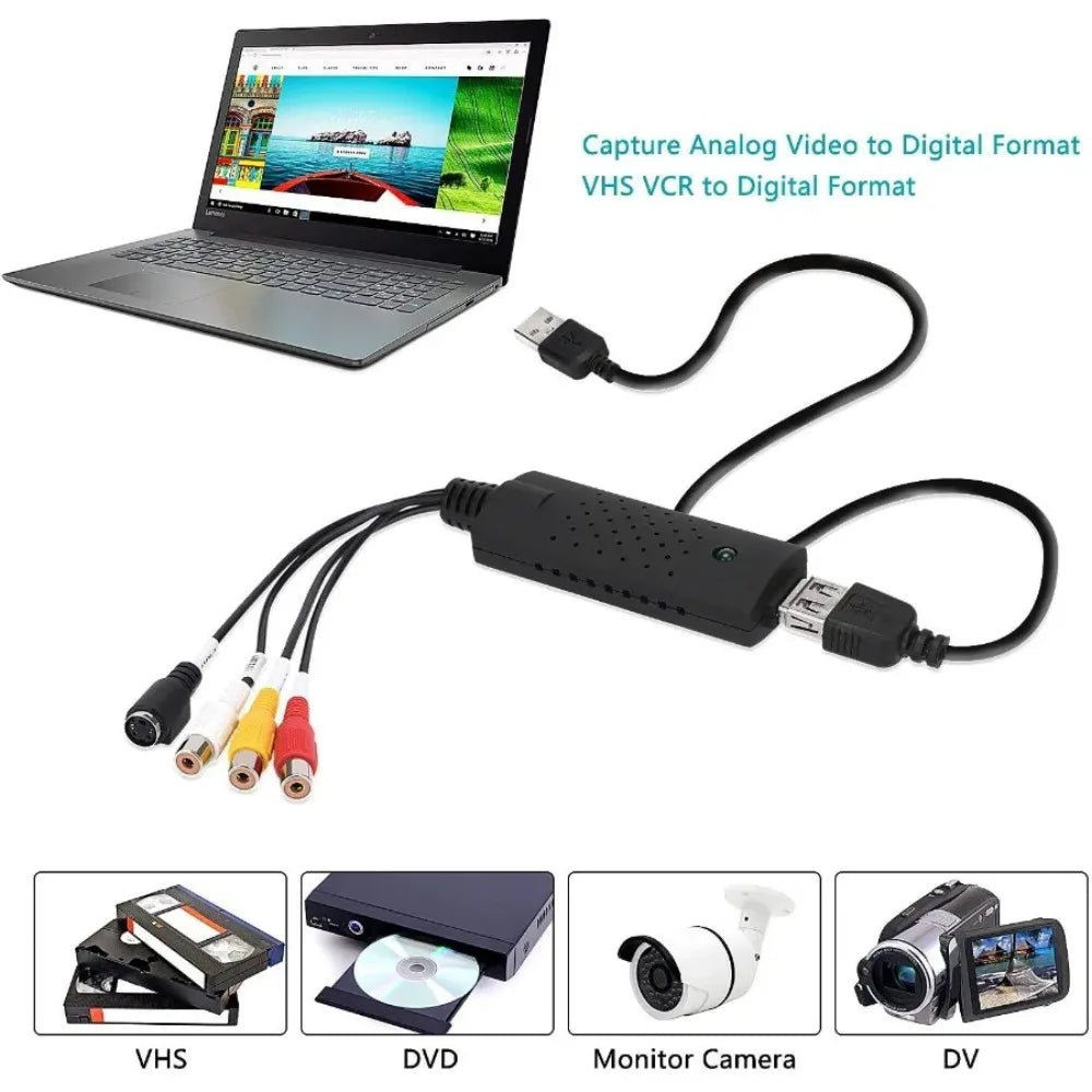 USB 2.0 to RCA Audio Video Capture Converter for PC TV VHS DVD