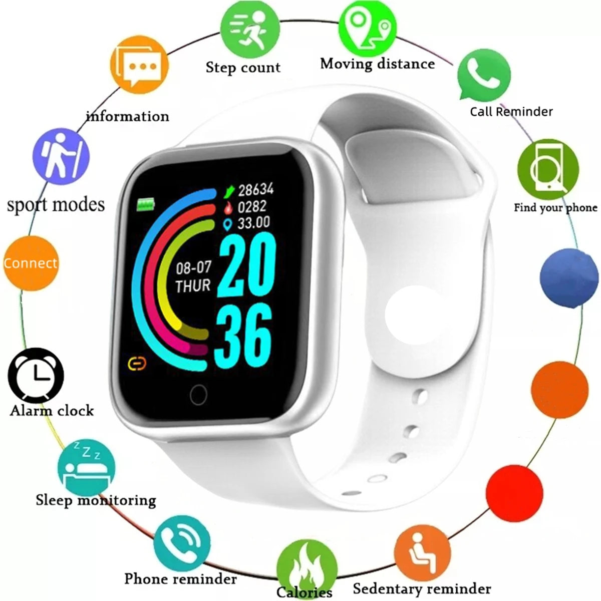 Unisex Smartwatch Fitness Monitor with Message Notifications for Android and iOS